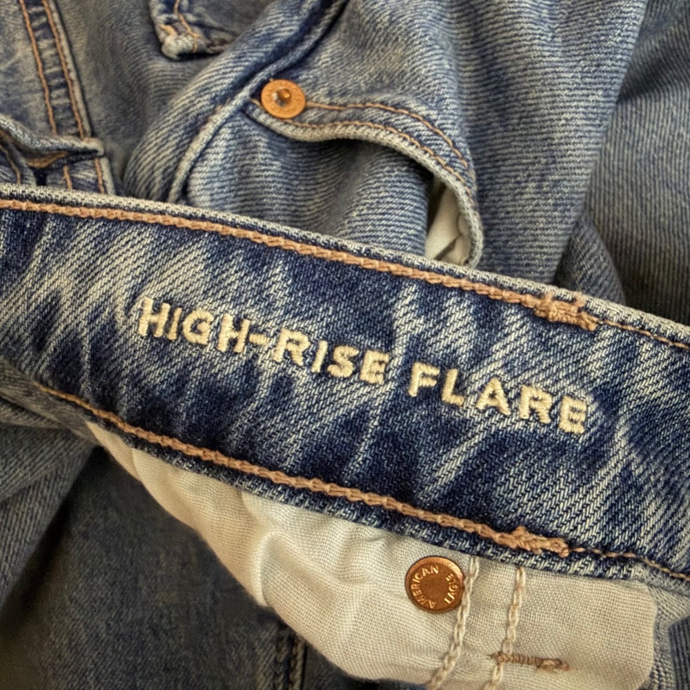 American Eagle Women Medium Wash Stretch Wide Leg High Rise Jeans Blue Size 14 - Picture 9 of 14